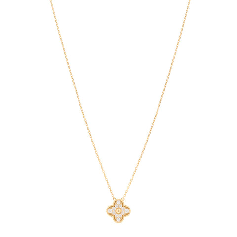 18K Yellow Gold Diamond Vintage Alhambra Pendant Necklace