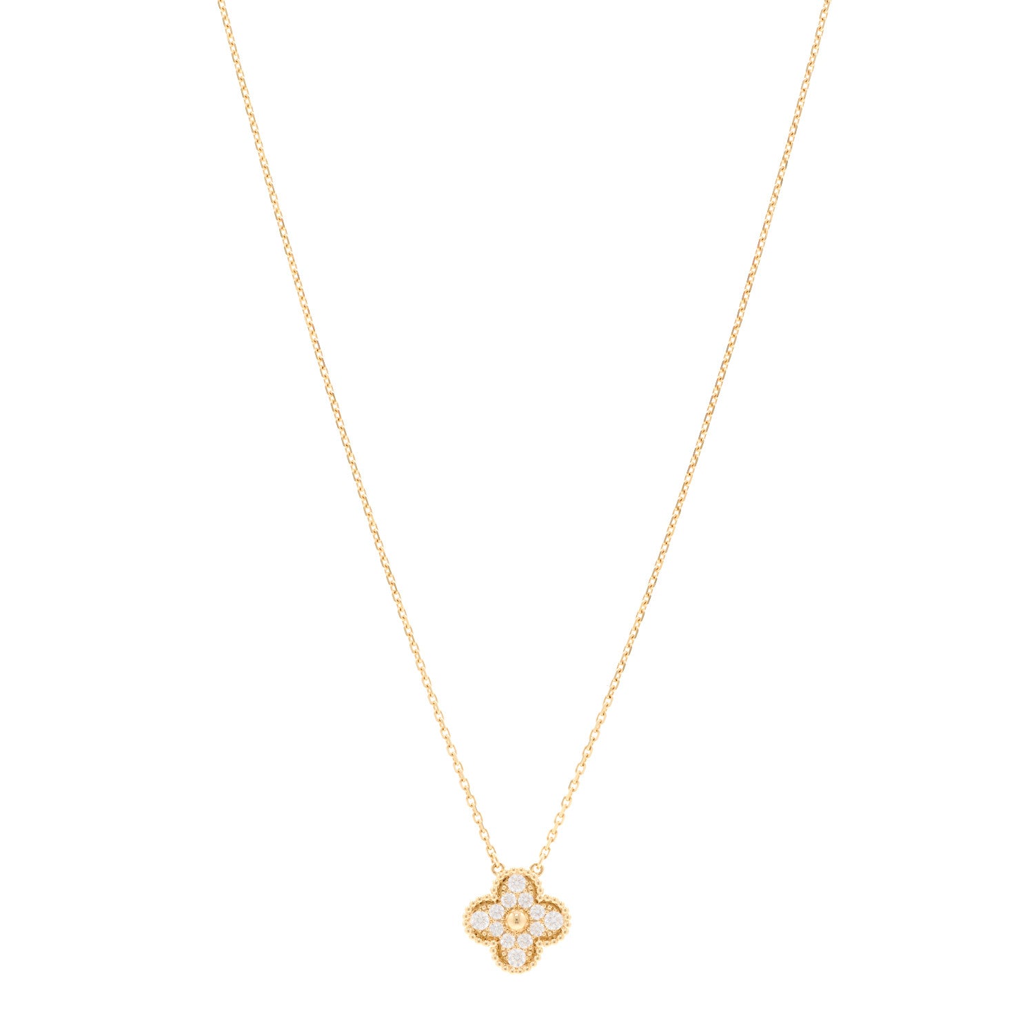 Van Cleef & Arpels 18K Yellow Gold Diamond Vintage Alhambra Pendant Necklace 1 of 4