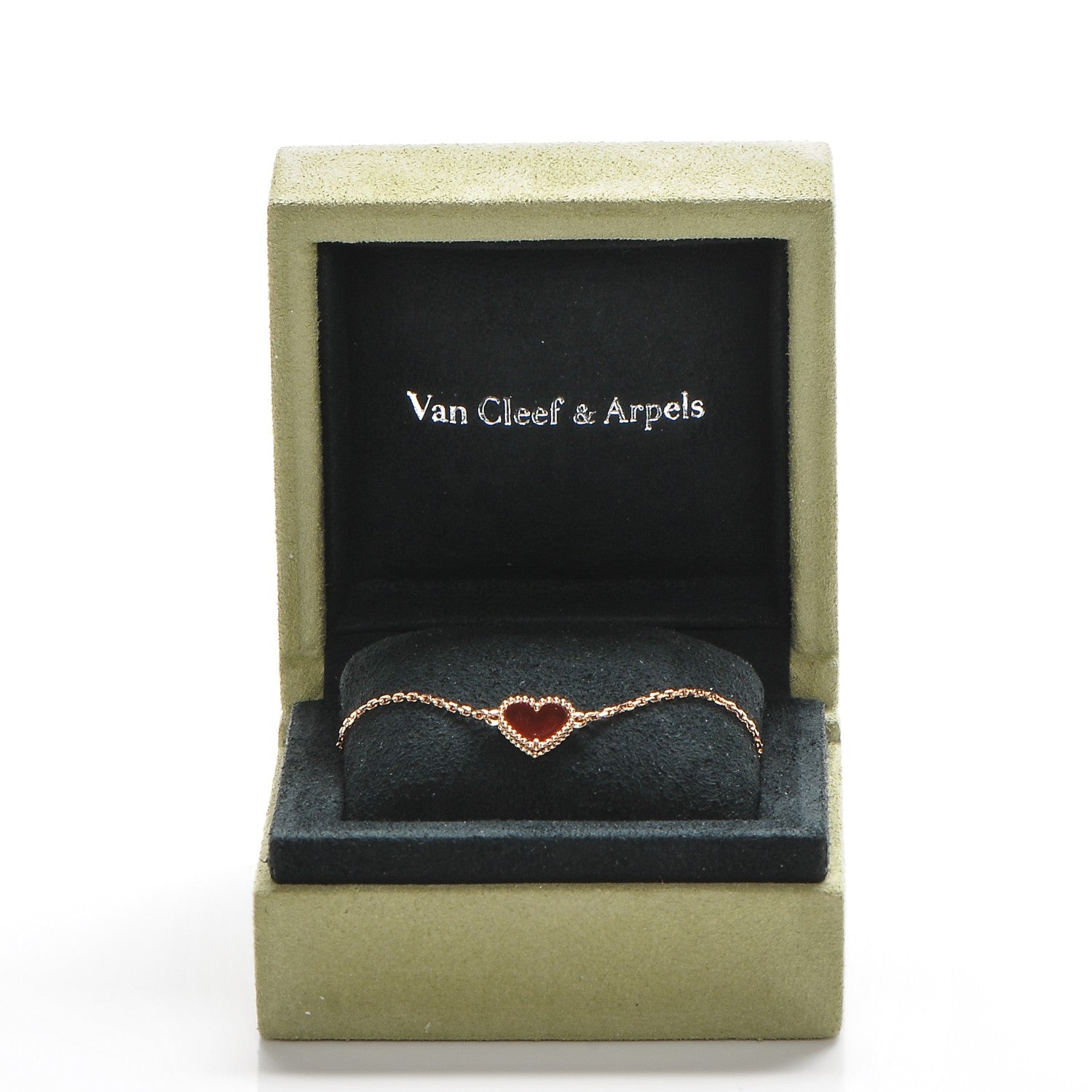 Van Cleef & Arpels 18K Rose Gold Carnelian Sweet Alhambra Heart Bracelet 6 of 6