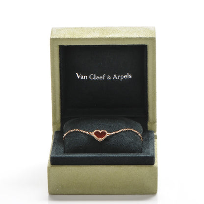 Van Cleef & Arpels 18K Rose Gold Carnelian Sweet Alhambra Heart Bracelet 6 of 6