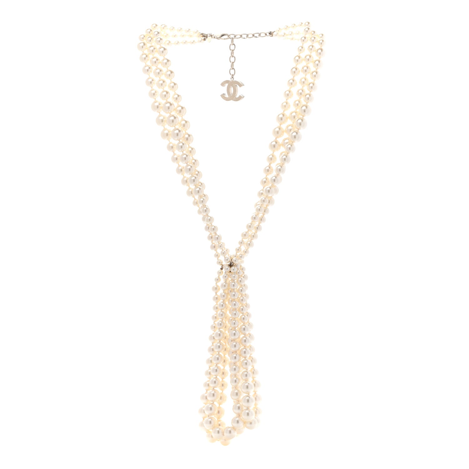 Chanel Crystal Graduated Pearl Multi Strand CC Necklace Gold 3 of 6