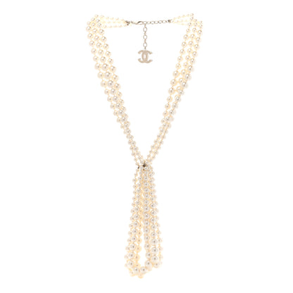Chanel Crystal Graduated Pearl Multi Strand CC Necklace Gold 3 of 6