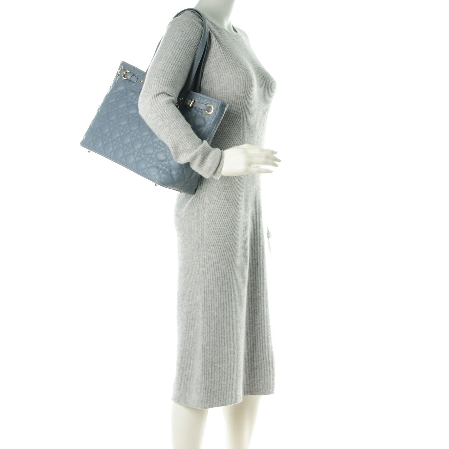 Christian Dior Coated Canvas Cannage Small Panarea Tote Blue Jean 2 of 7