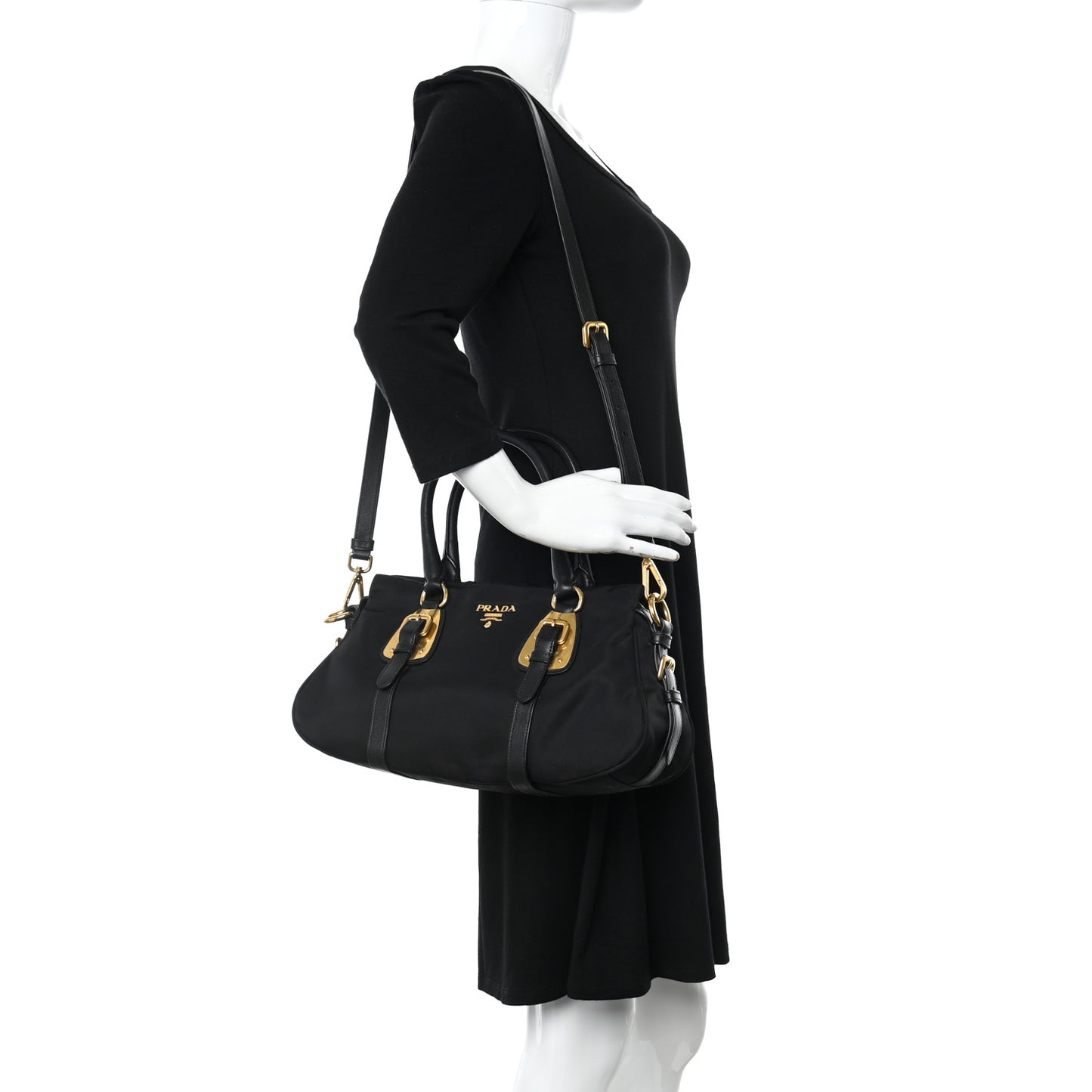 Tessuto Nylon Soft Calfskin Shopping Satchel Black