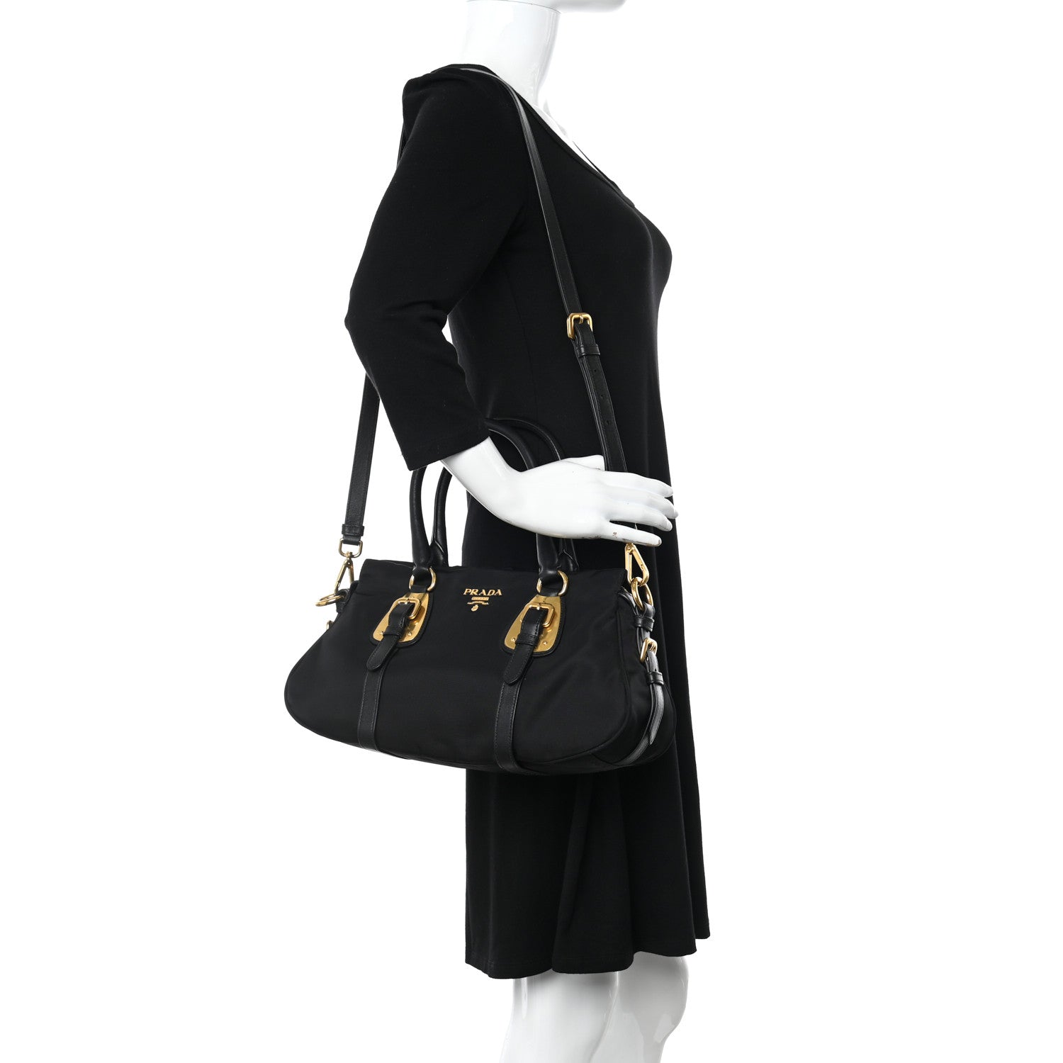 Prada Tessuto Nylon Soft Calfskin Shopping Satchel Black 2 of 13