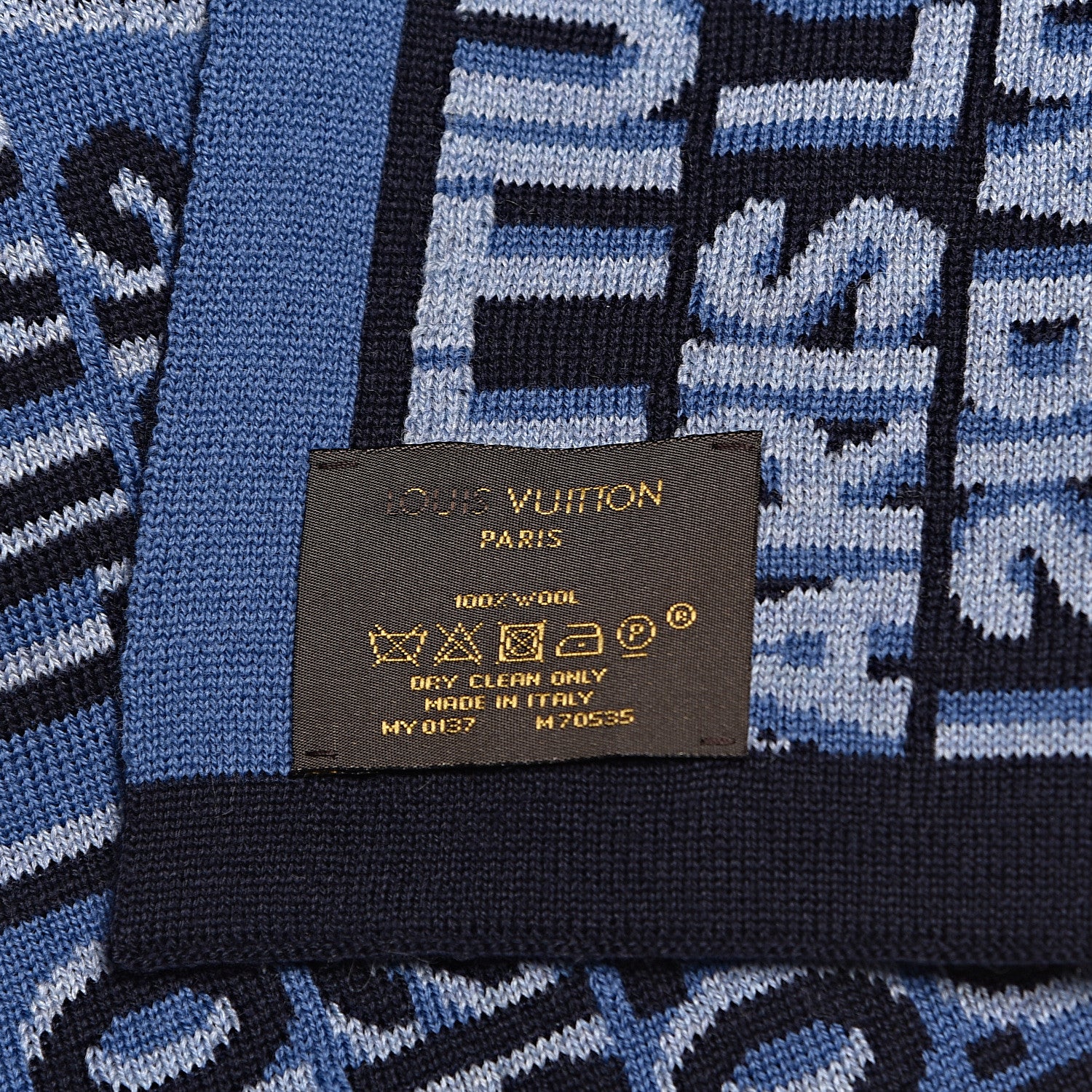 Louis Vuitton Wool Logo Scarf Blue 4 of 4