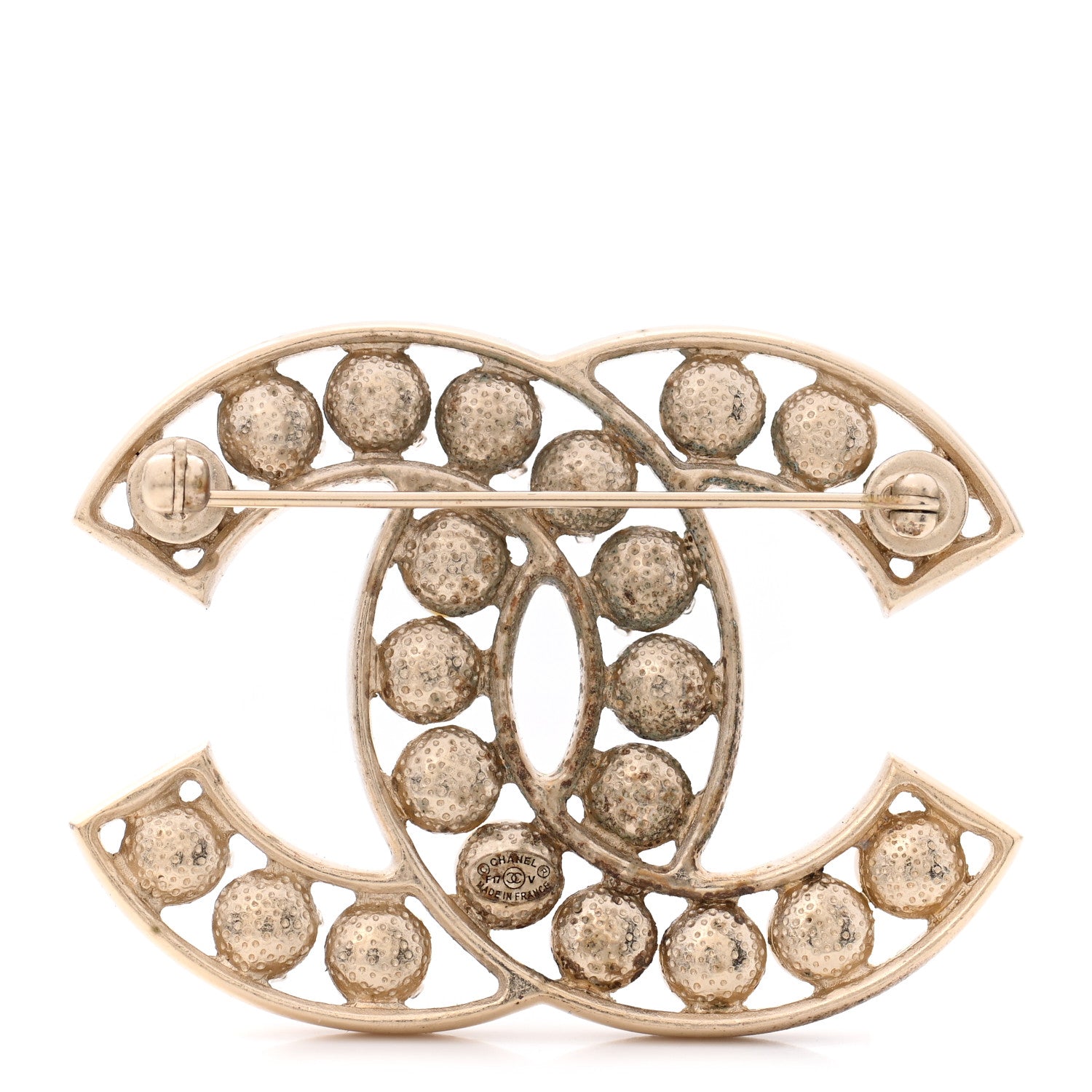 Chanel Pearl Crystal CC Brooch Gold Pearly White 3 of 6