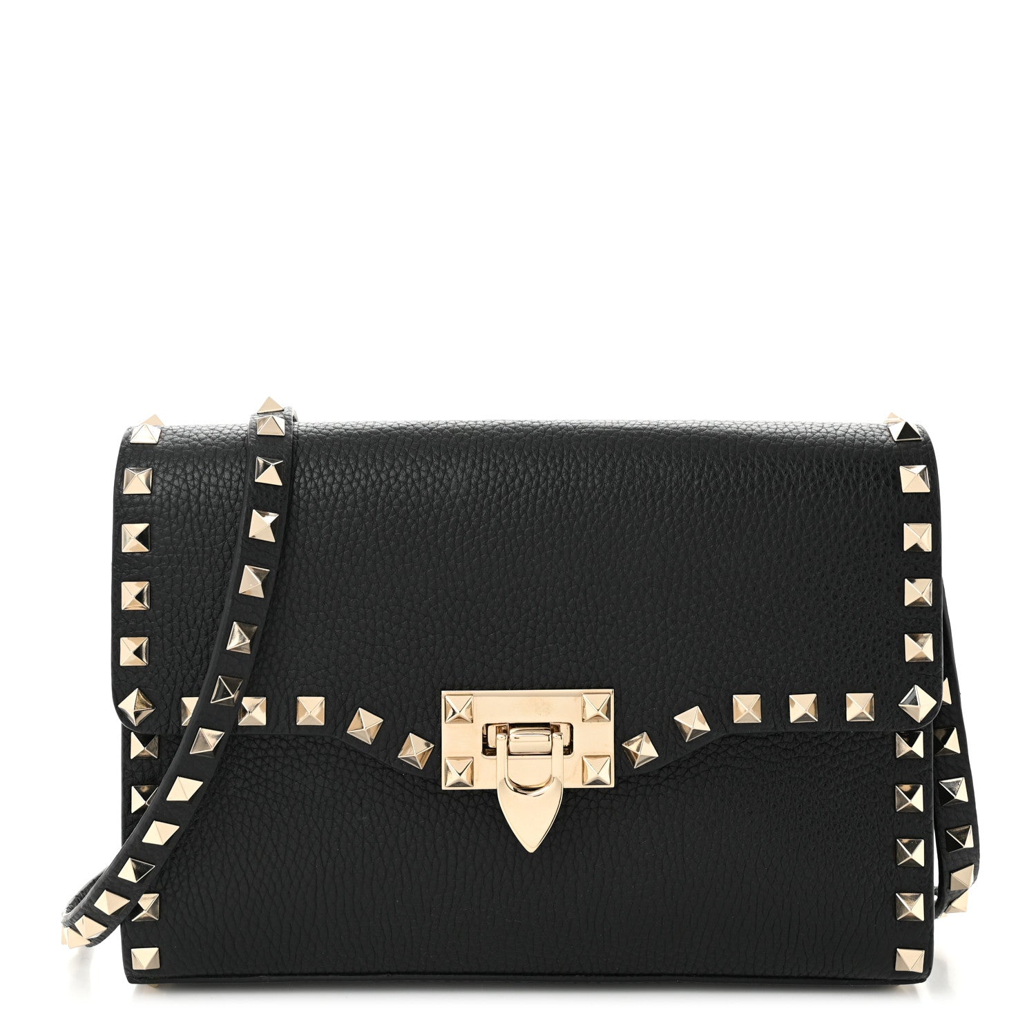 Valentino Garavani Pebbled Calfskin Medium Rockstud Flip Lock Crossbody Bag Black 1 of 10