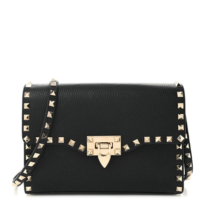 Valentino Garavani Pebbled Calfskin Medium Rockstud Flip Lock Crossbody Bag Black 1 of 10