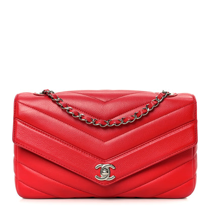Chanel Caviar Chevron Quilted Single Flap Red 1 of 14