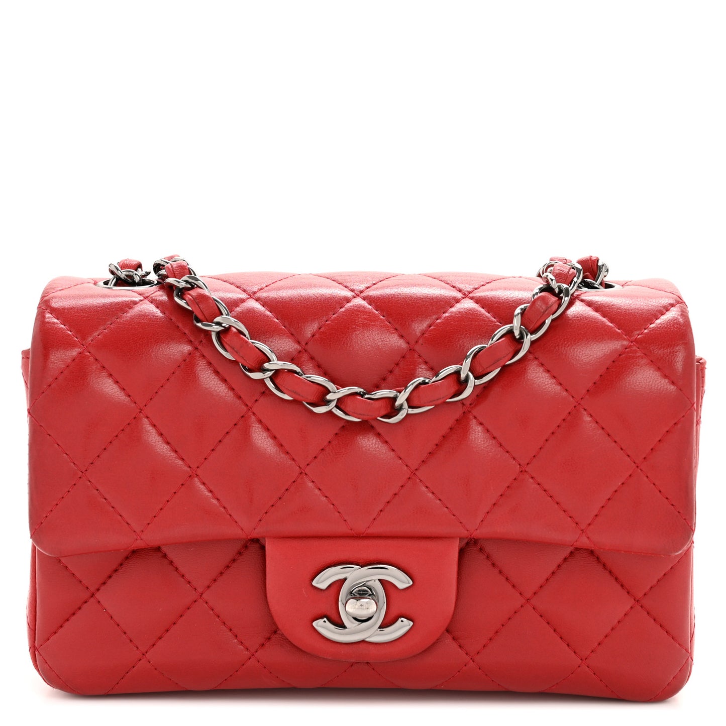 Lambskin Quilted Mini Rectangular Flap Red