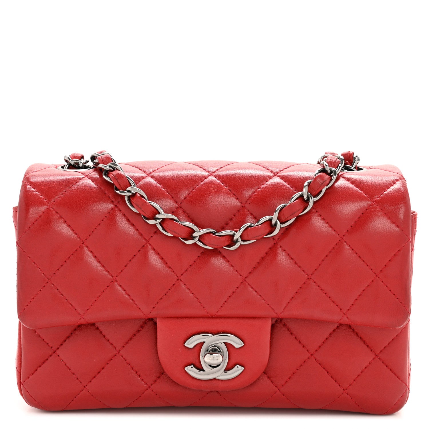 Chanel Lambskin Quilted Mini Rectangular Flap Red 1 of 14