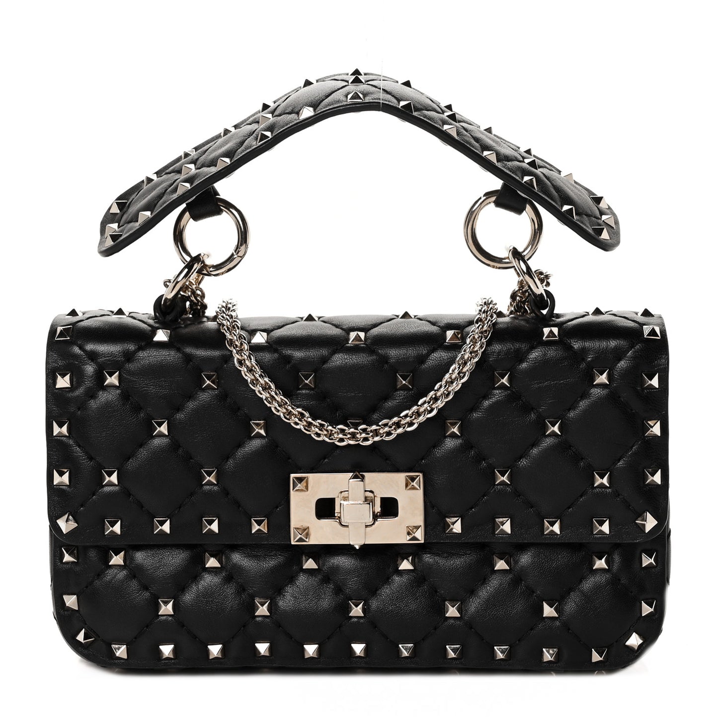 Lambskin Small Rockstud Spike Shoulder Bag Black