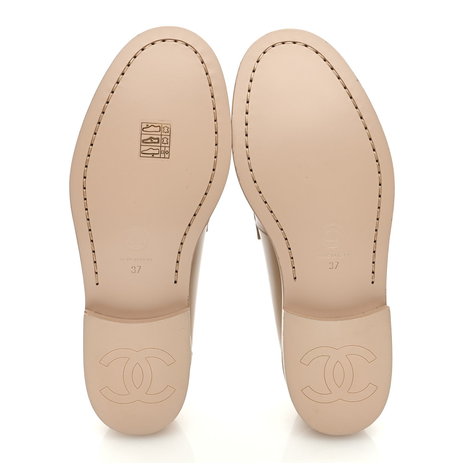 Chanel Shiny Calfskin CC Loafers 37 Beige White 5 of 8