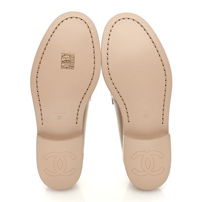 Chanel Shiny Calfskin CC Loafers 37 Beige White 5 of 8