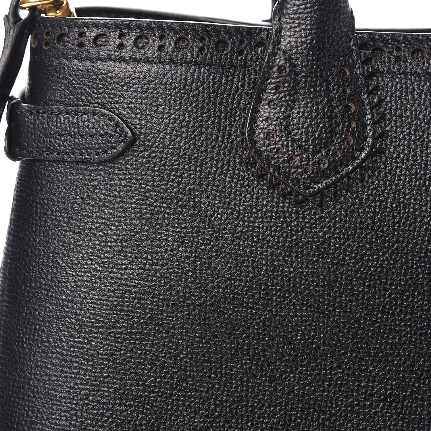 Burberry Grainy Calfskin Perforated House Check Medium Brogue Banner Tote Black 15 of 16