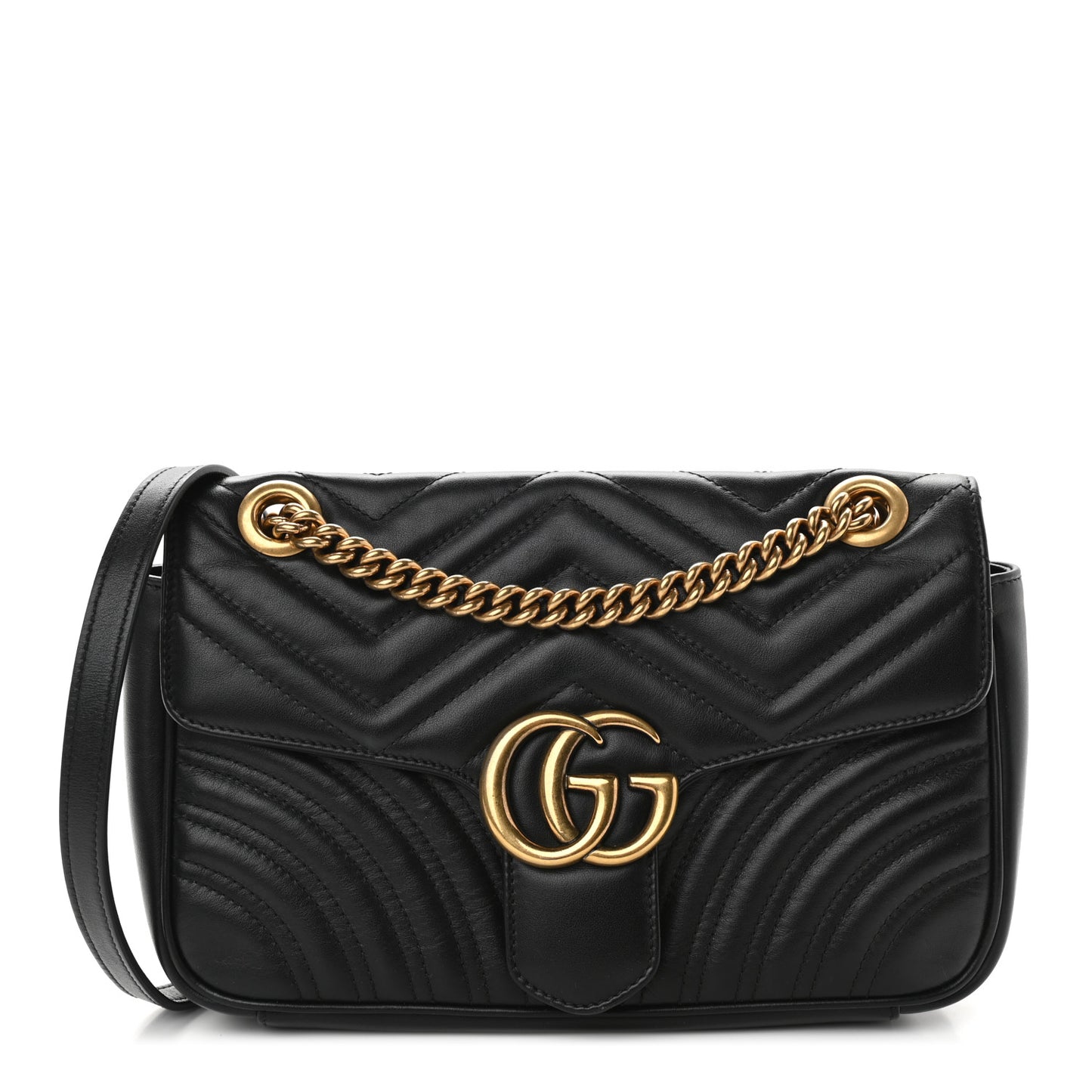 Calfskin Matelasse Small GG Marmont Shoulder Bag Black