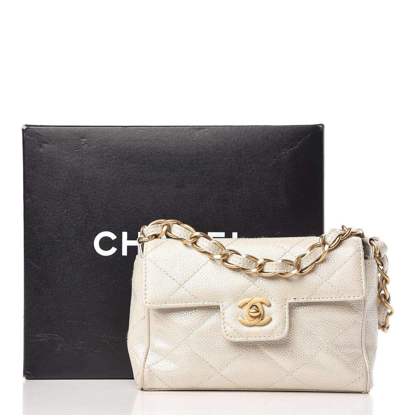 Caviar Quilted Mini Evening Bag Pearl