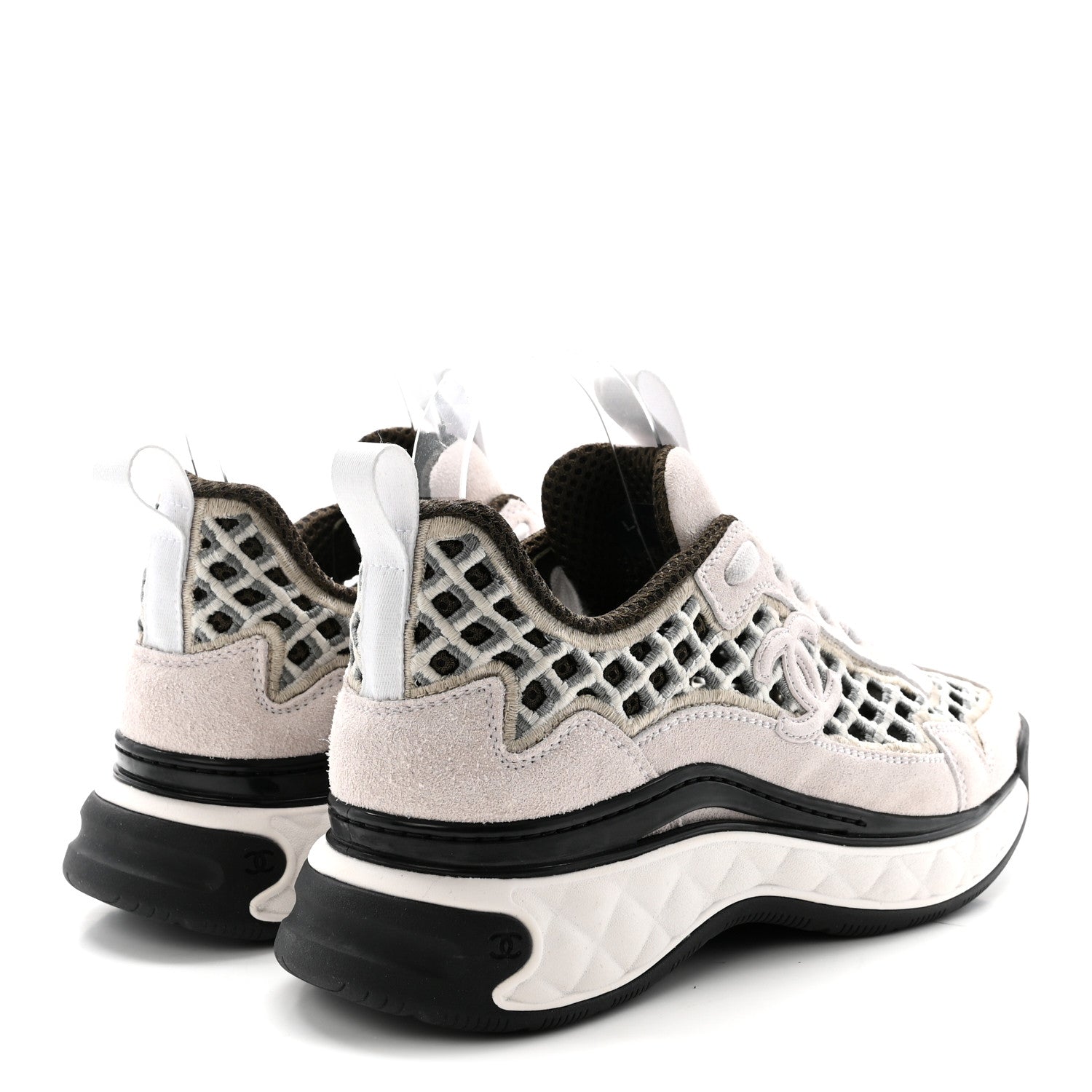 Chanel Suede Calfskin Embroidered CC Sneakers 35.5 Ecru Light Gray 5 of 9