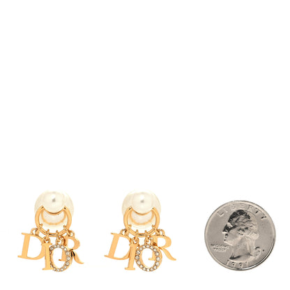 Christian Dior Metal Pearl Crystal Tribales Earrings Gold White 2 of 4