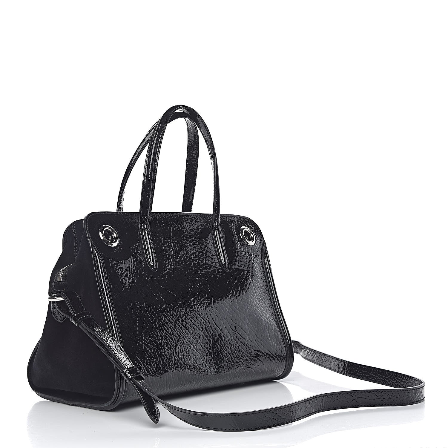Alexander McQueen Patent Small Eyelet Padlock Skull Tote Black 3 of 10