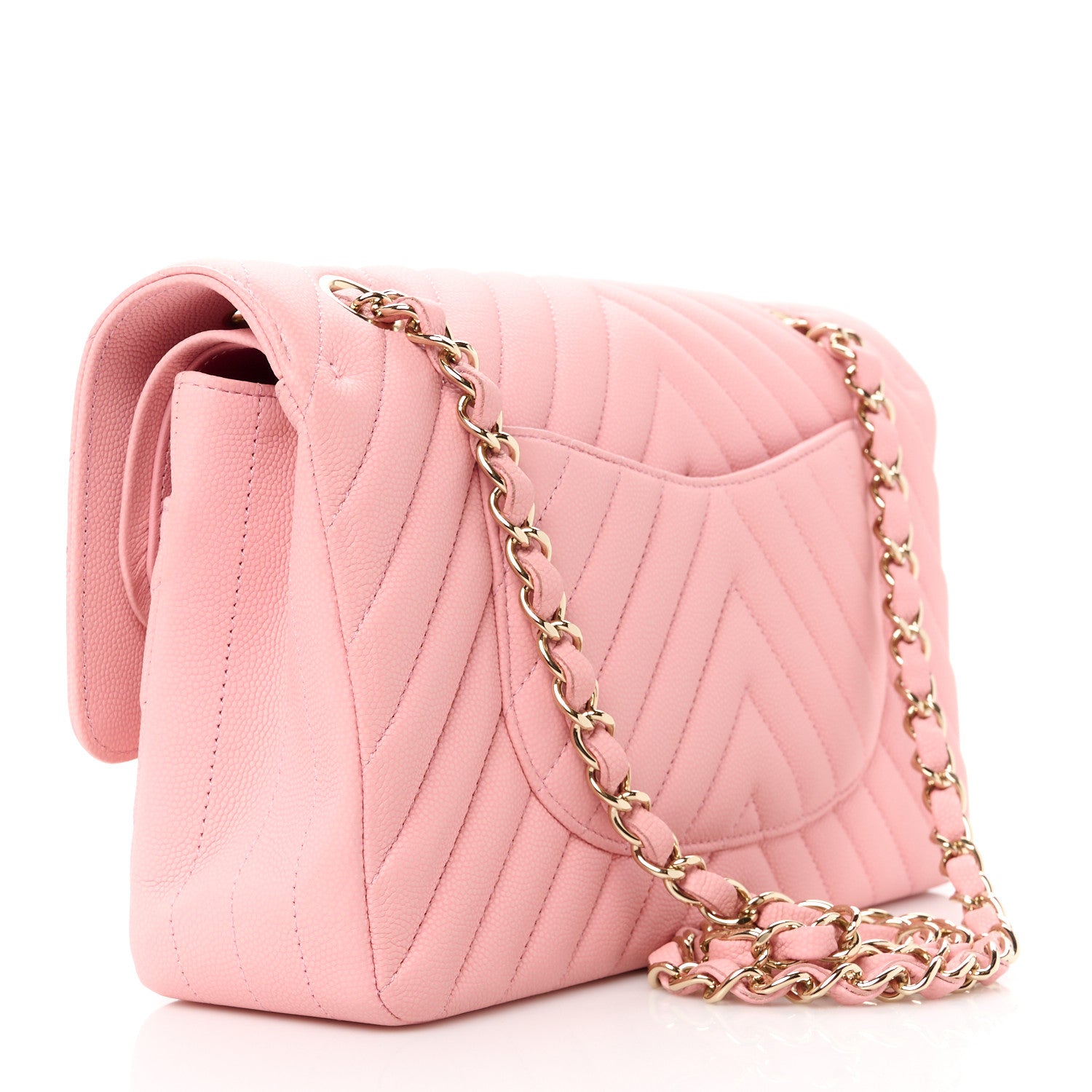 Chanel Caviar Flat Chevron Quilted Medium Double Flap Pink 2 of 11