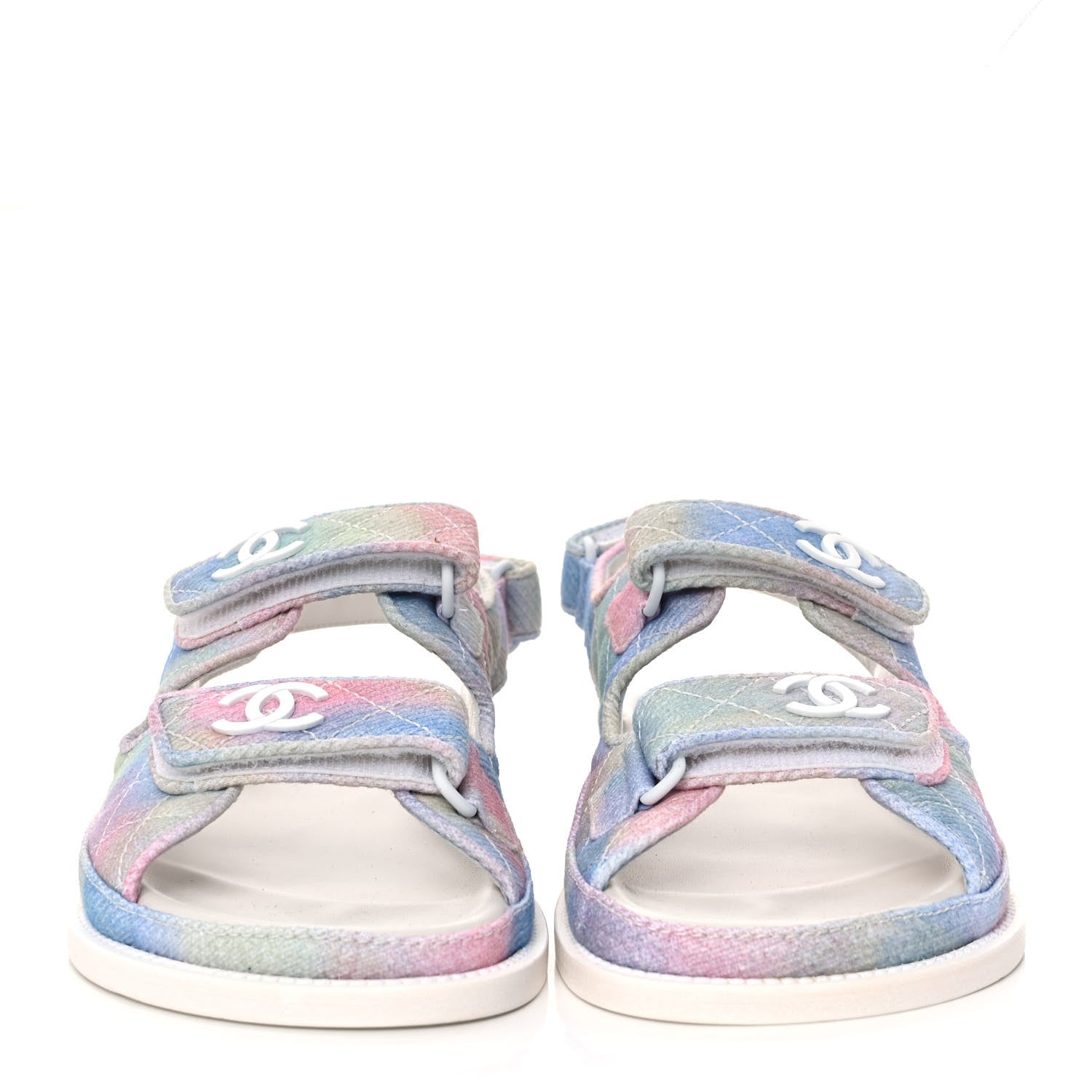 Chanel Printed Fabric Quilted Dad Sandals 37.5 Green Pink Blue 2 of 9
