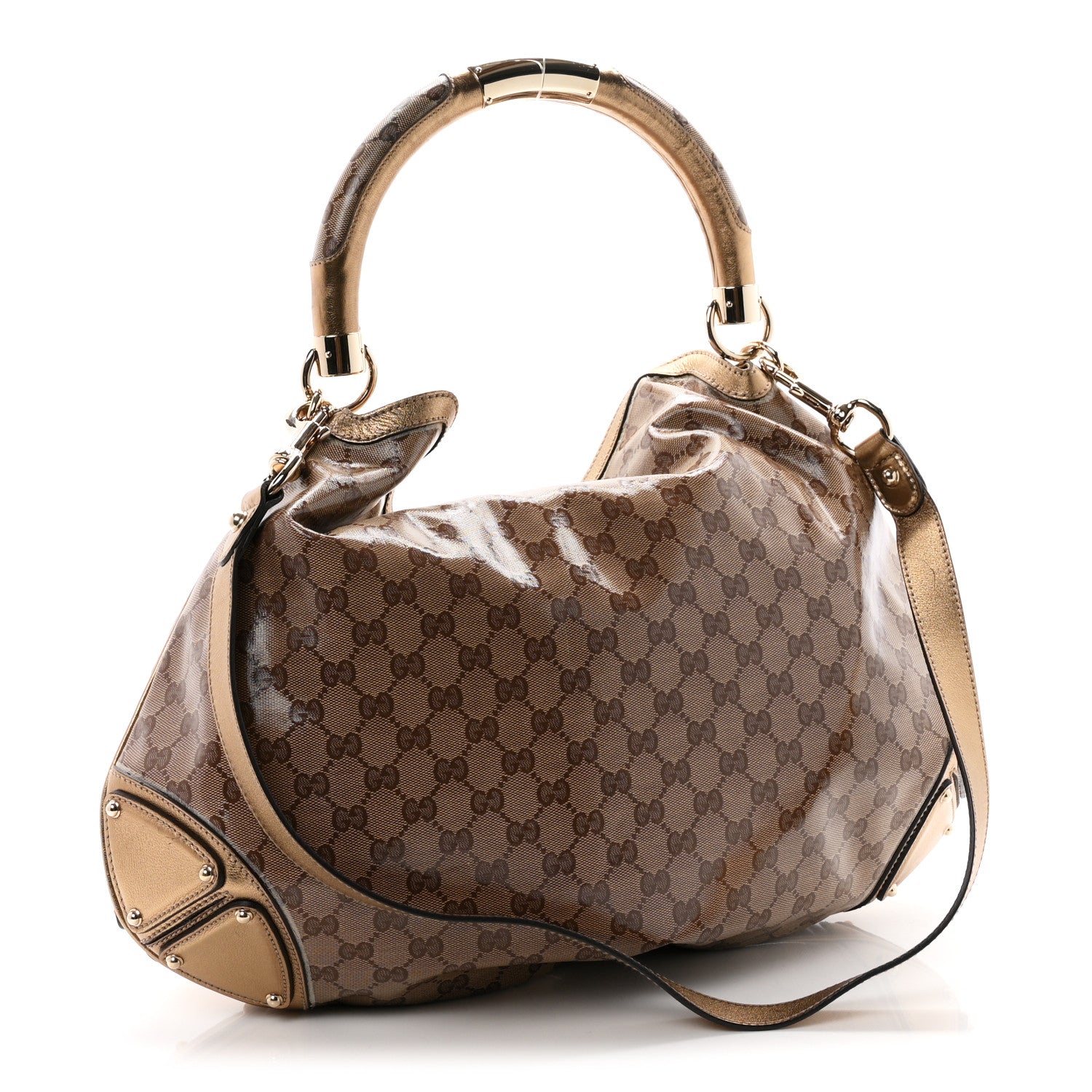 Gucci Crystal Monogram Metallic Calfskin Large Indy Top Handle Bag Beige Ebony Gold 3 of 10