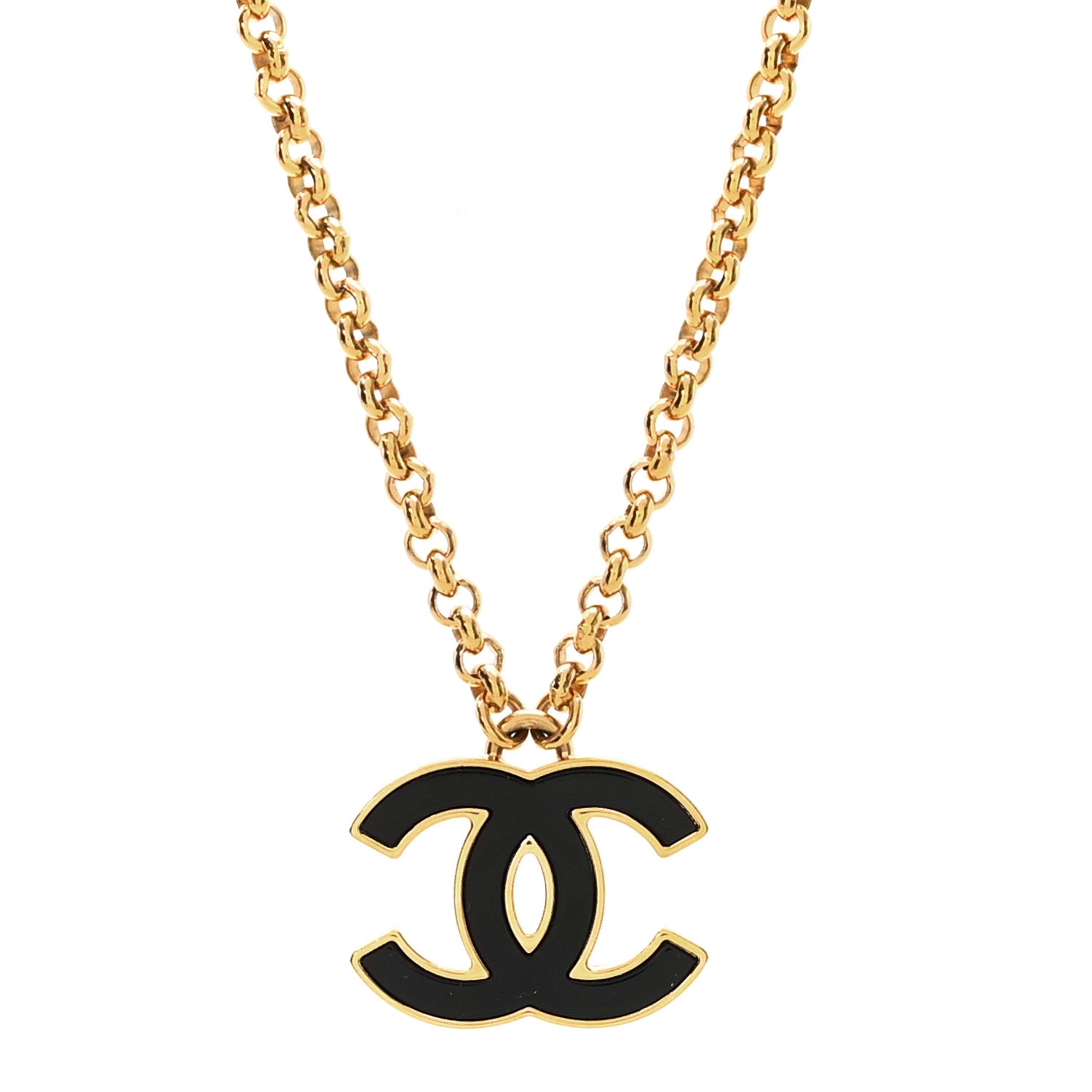Chanel Metal Enamel CC Chain Necklace Gold Black 1 of 4