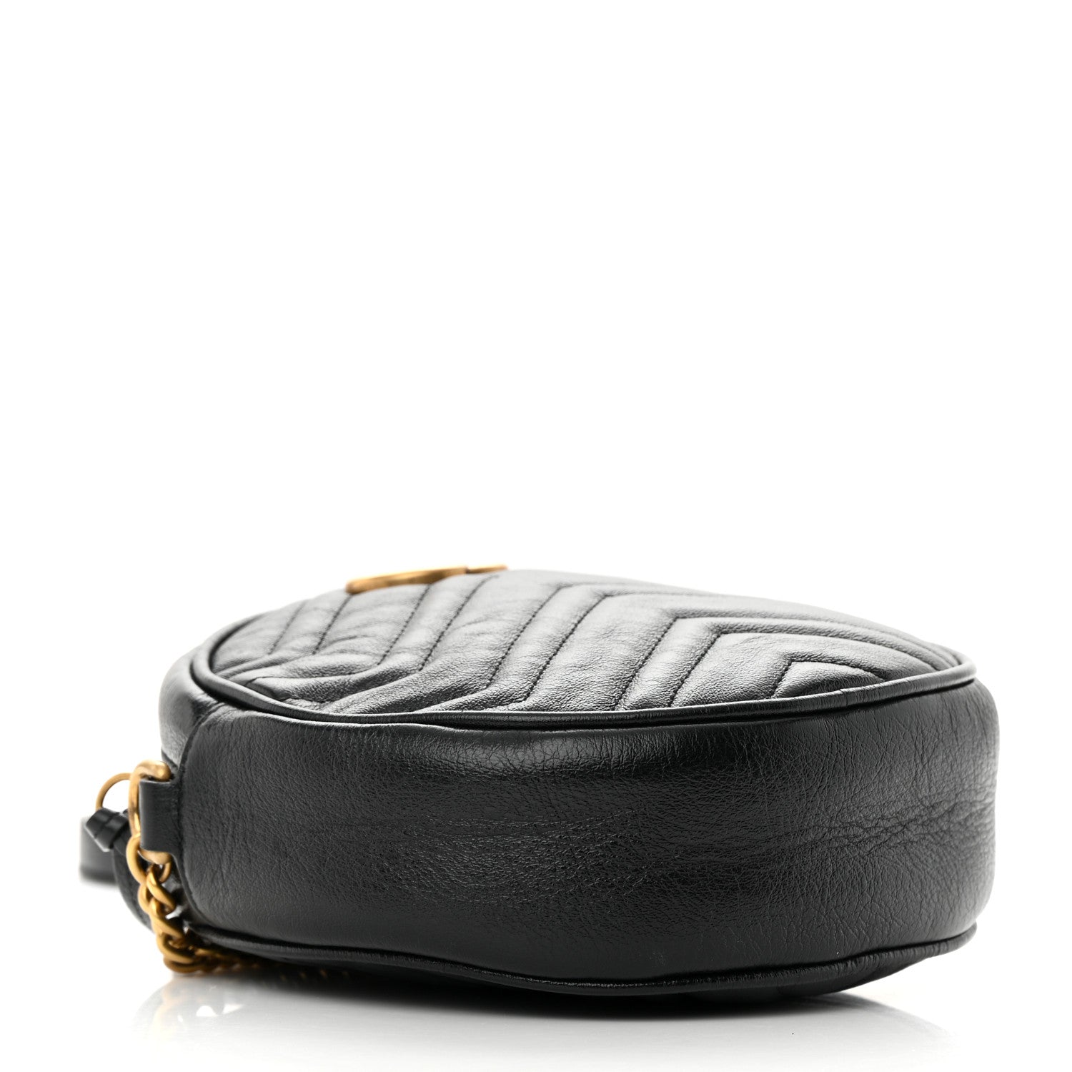 Gucci Azalea Calfskin Matelasse Heart Mini GG Marmont Round Shoulder Bag Black 4 of 12