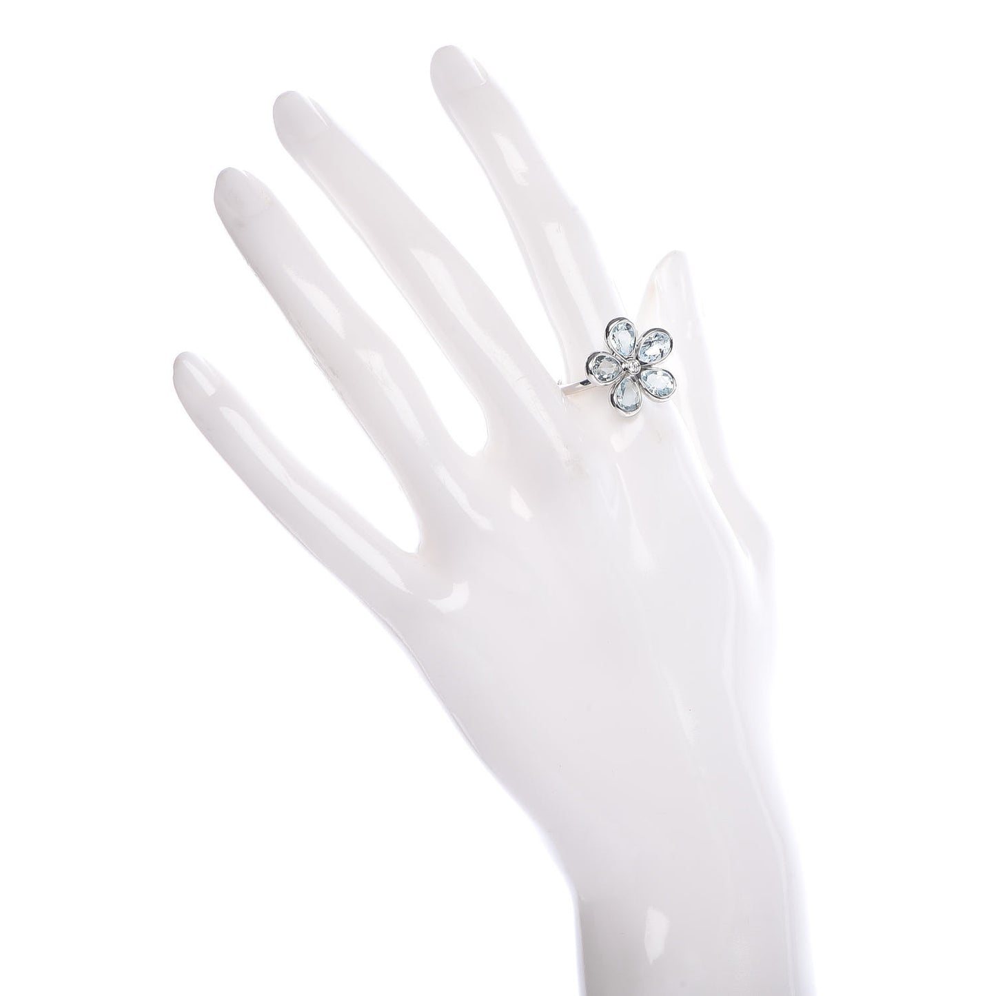 18K White Gold Aquamarine Diamond Sparklers Flower Ring 57 8