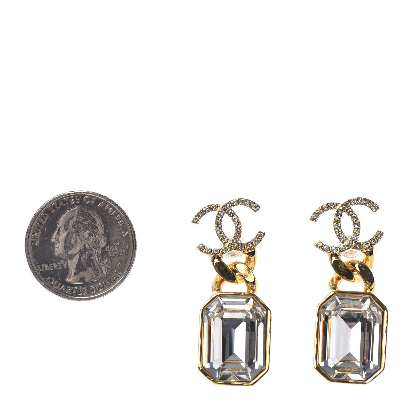 Crystal CC Chain Drop Earrings Gold