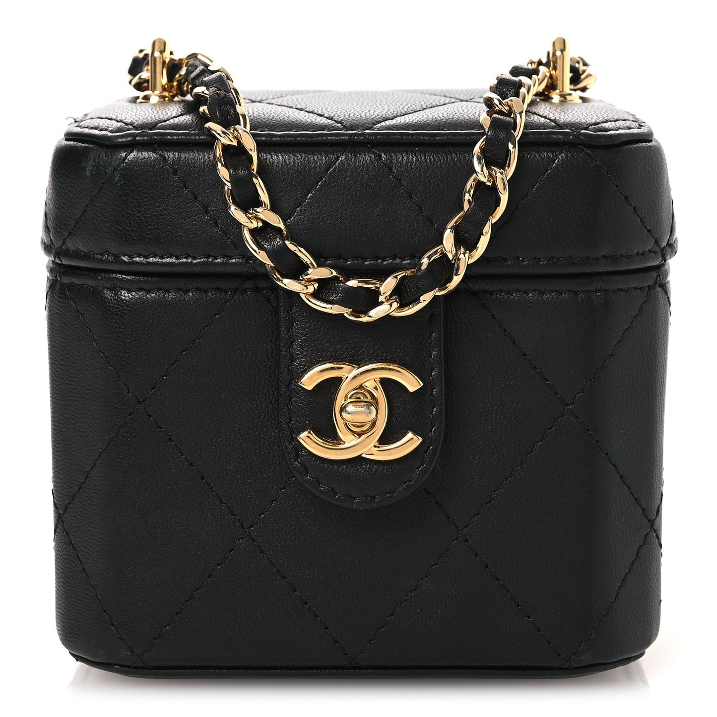 Lambskin Quilted Vanity Clutch With Chain Black