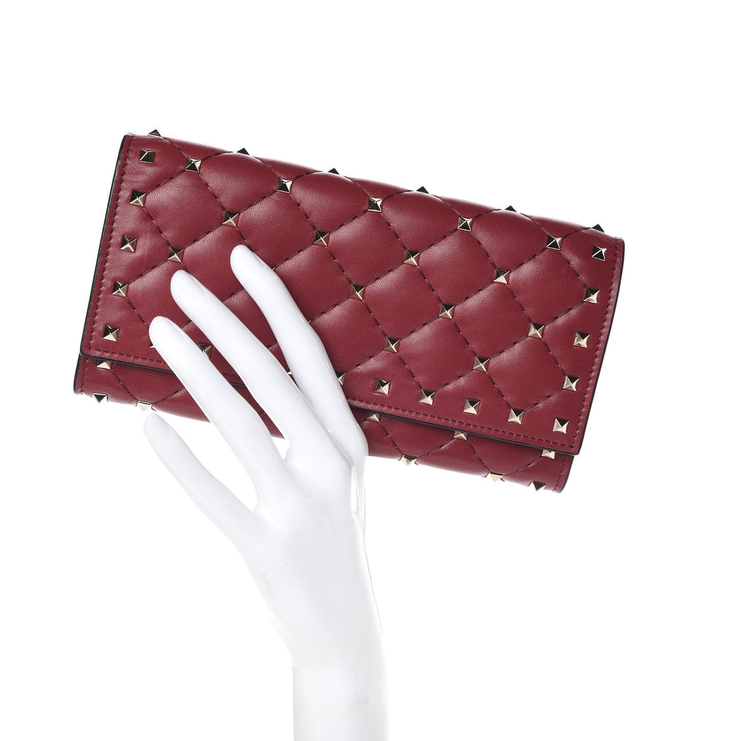 Nappa Rockstud Spike Flap Wallet Rubino