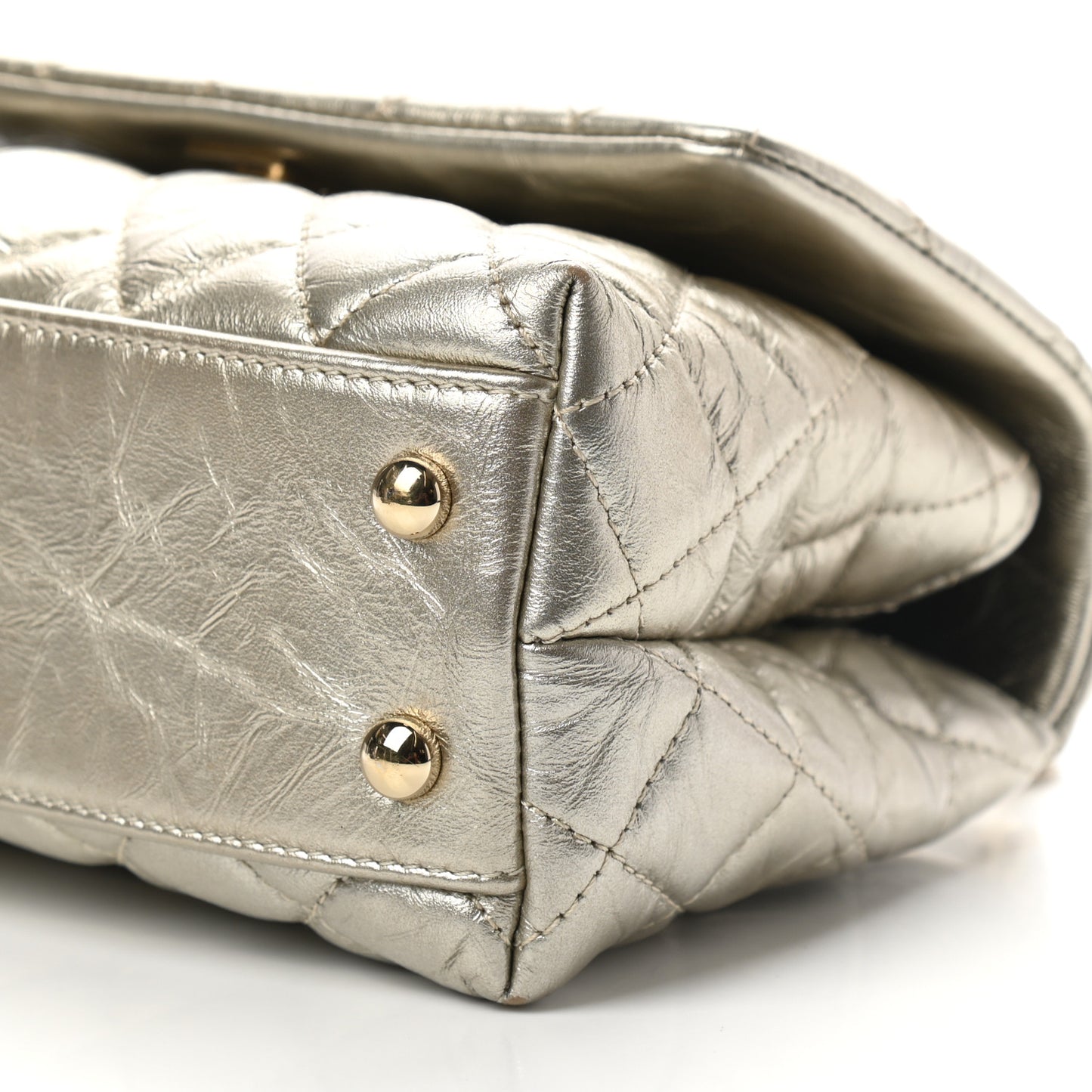 Metallic Aged Calfskin Quilted Mini Coco Handle Flap Gold