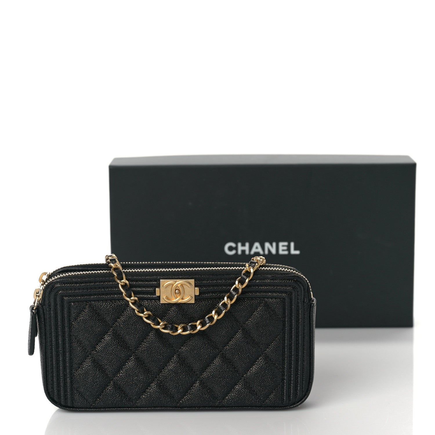 Chanel Caviar Quilted Small Boy Clutch With Chain Black 10 of 10