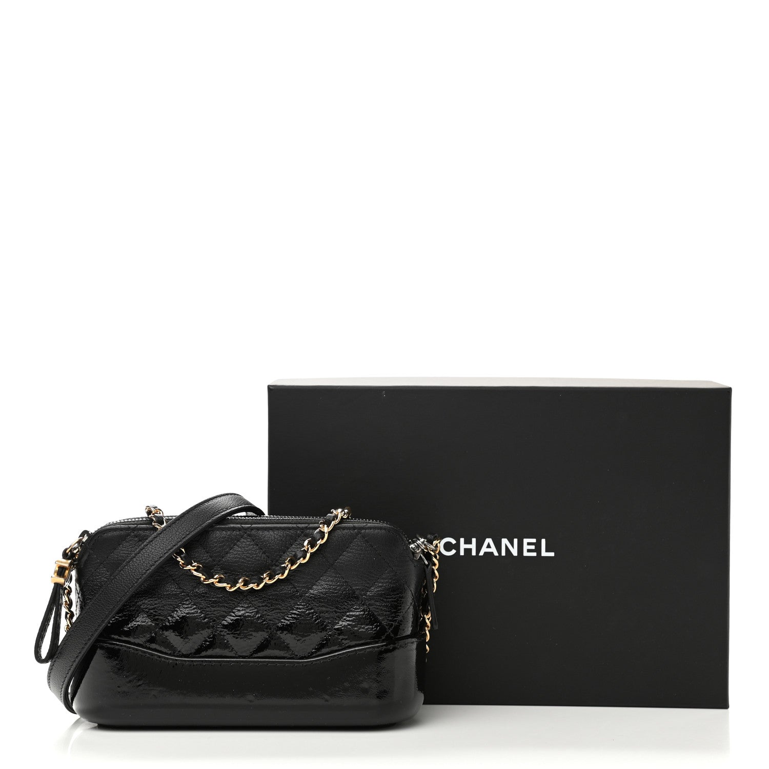 Chanel Patent Goatskin Quilted Small Gabrielle Clutch With Chain Black 15 of 15