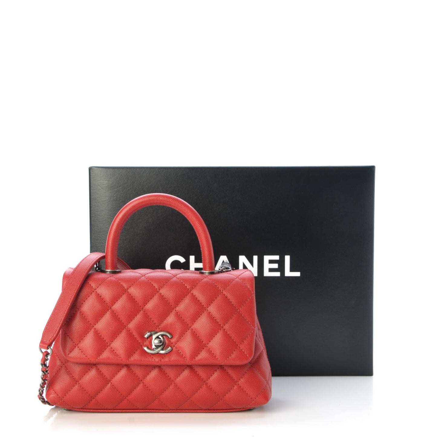 Caviar Quilted Mini Coco Handle Flap Red