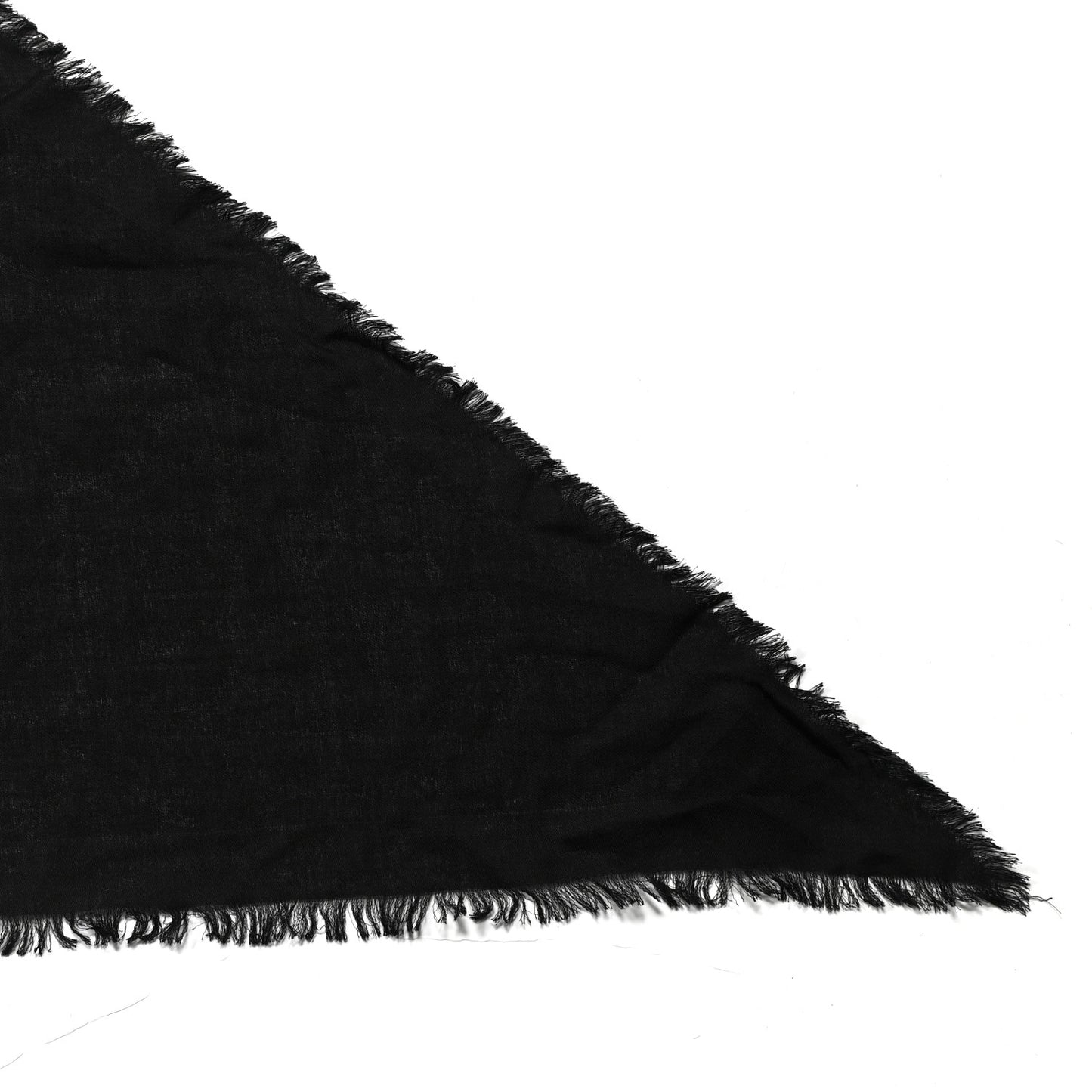 Wool Silk Monogram Fringe Triangle Scarf Black