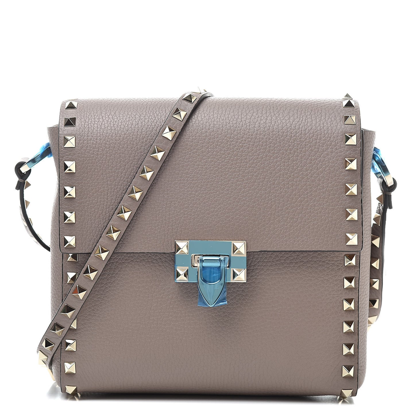 Pebbled Calfskin Rockstud Flip Lock Flap Messenger Poudre