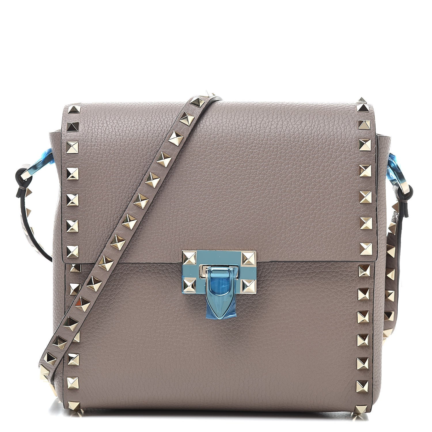 Valentino Garavani Pebbled Calfskin Rockstud Flip Lock Flap Messenger Poudre 1 of 9