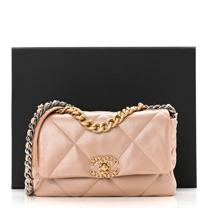 Chanel Shiny Lambskin Quilted Medium Chanel 19 Flap Beige 11 of 11