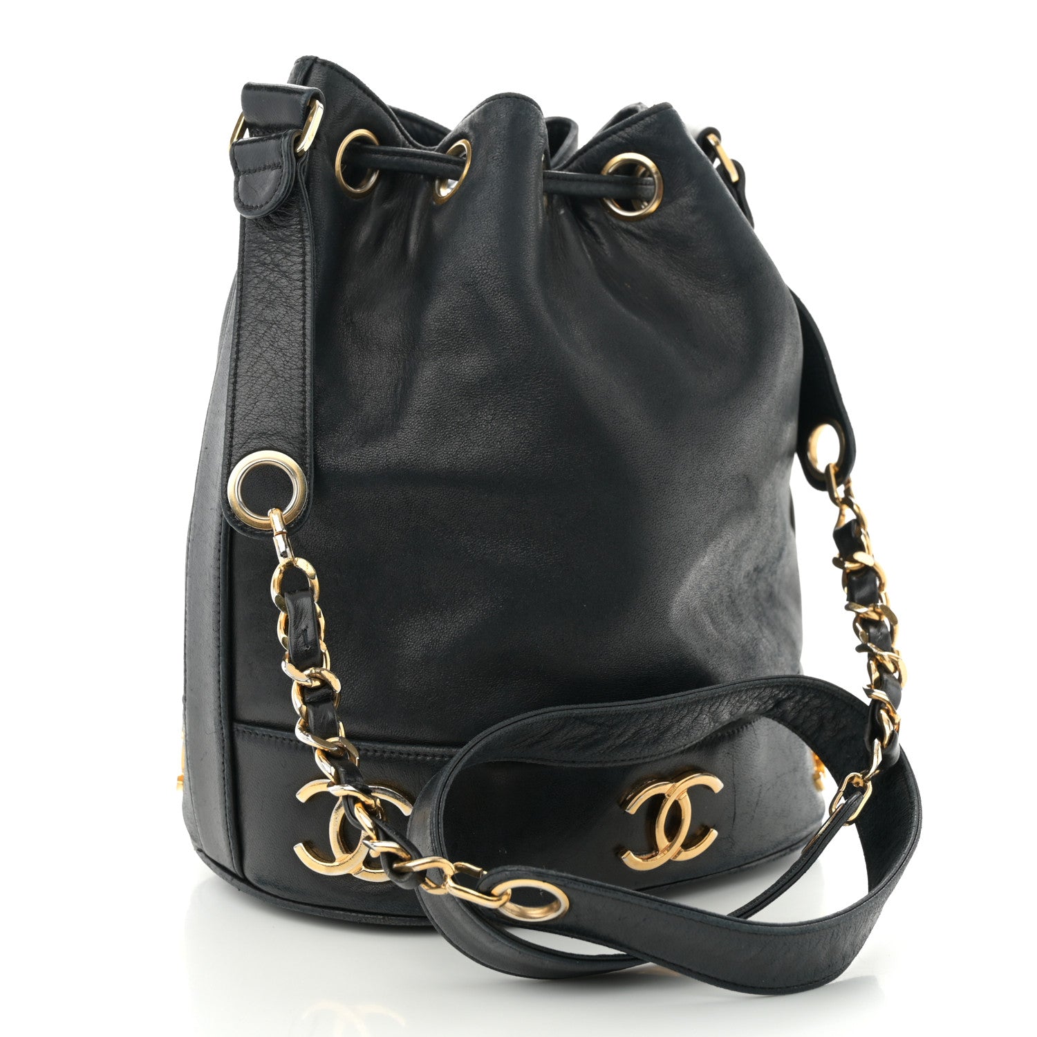 Chanel Lambskin CC Drawstring Shoulder Bag Black 3 of 9
