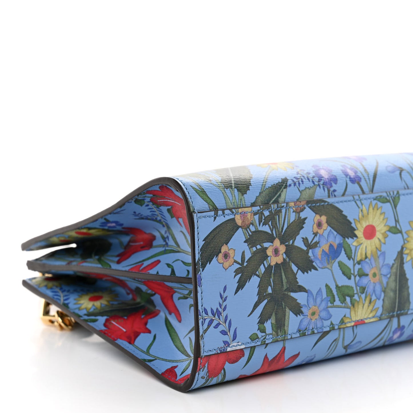 Calfskin Bamboo Web New Flora Small Nymphaea Top Handle Bag Azure