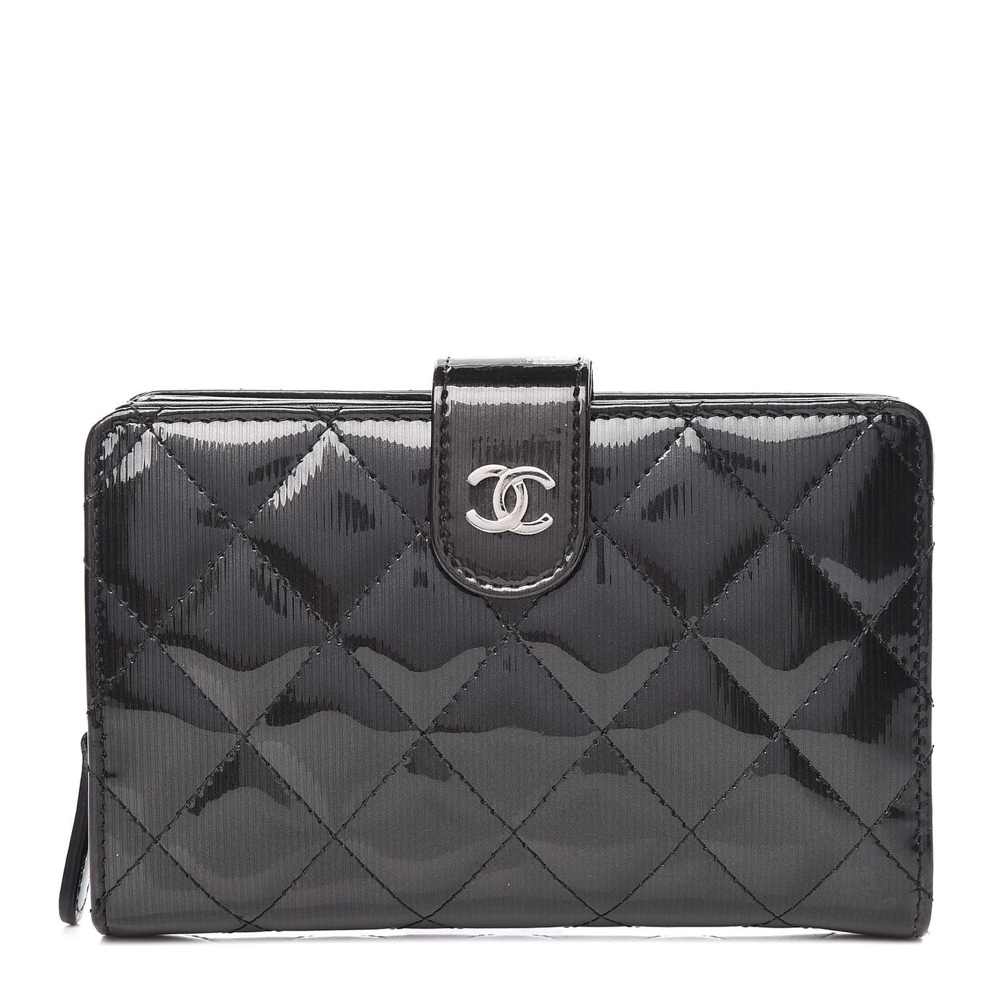 Striated Patent Quilted Zipped Pocket Wallet Grey