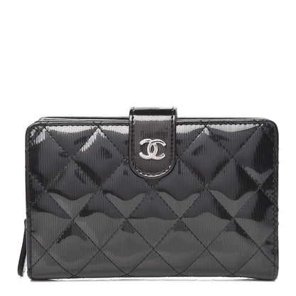 Chanel Striated Patent Quilted Zipped Pocket Wallet Grey 1 of 9