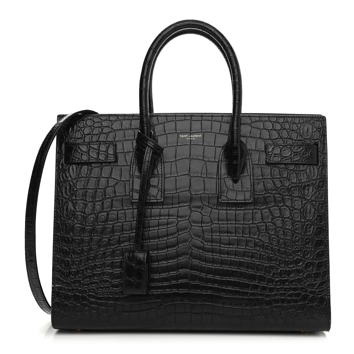 Saint Laurent Calfskin Crocodile Embossed Small Sac de Jour Black 1 of 15