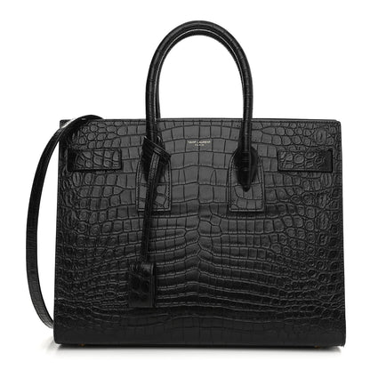 Saint Laurent Calfskin Crocodile Embossed Small Sac de Jour Black 1 of 15