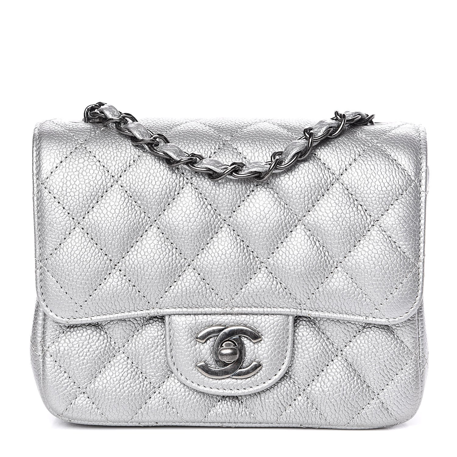 Chanel Metallic Caviar Quilted Mini Square Flap Silver 1 of 10