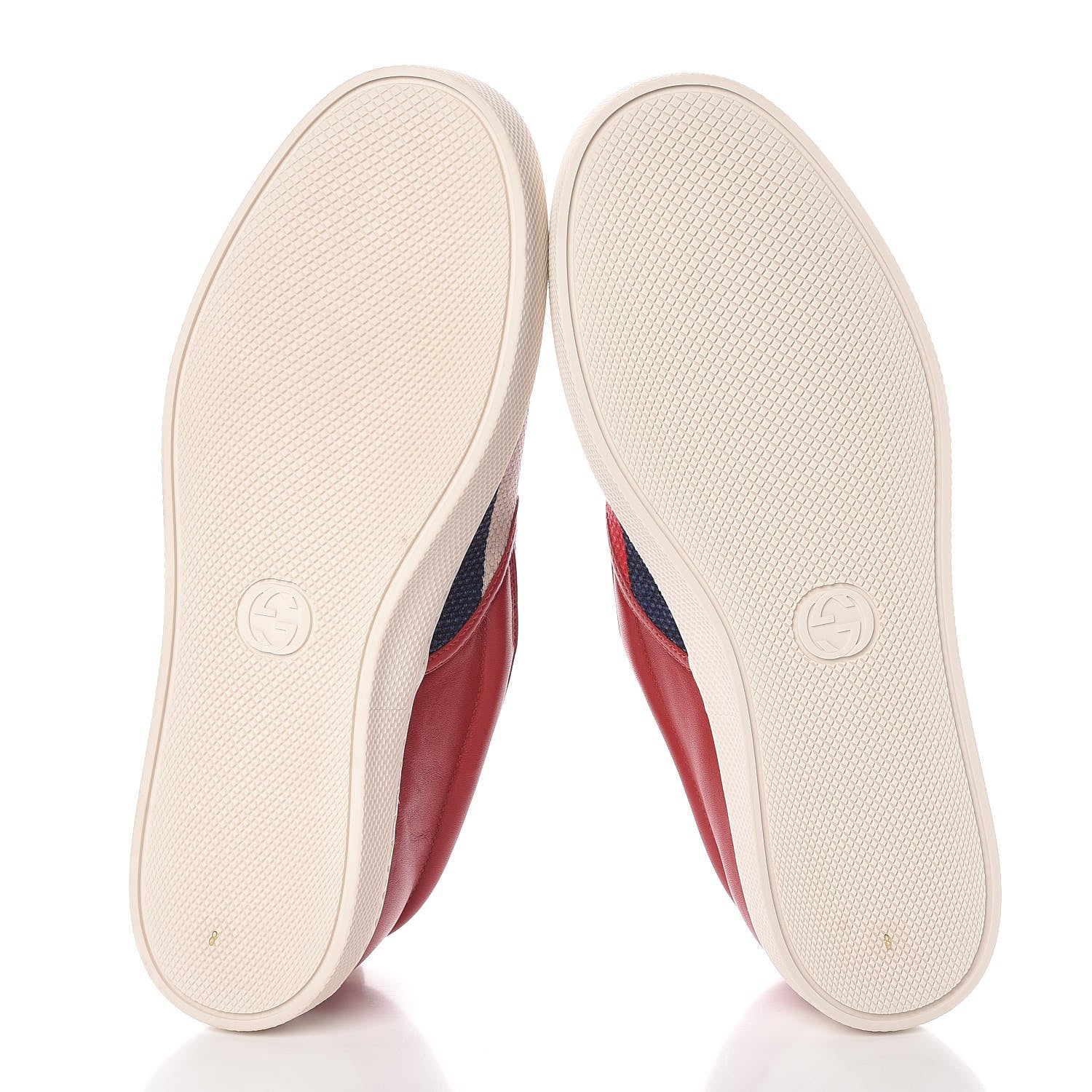 Gucci Canvas Sylvie Stripe Logo Mens Dublin Slip On Sneakers 8 Mystic White Hibiscus Red Maritime 5 of 8